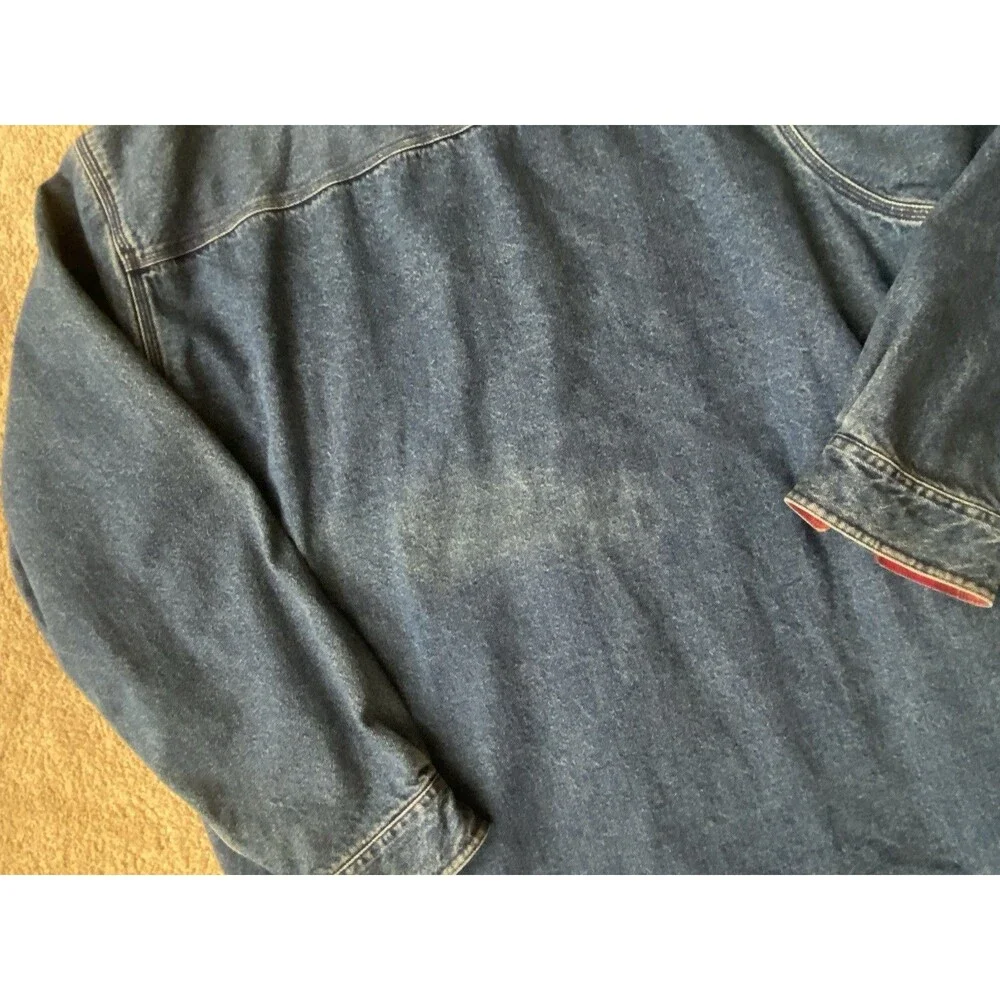 LL Bean Vintage 90’s Flannel-Lined Med Wash Denim Utility Shacket Men’s Size XL